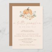 Eine kleine Pumpkin Fall Pink Girl Babydusche Einladung (Vorne/Hinten)