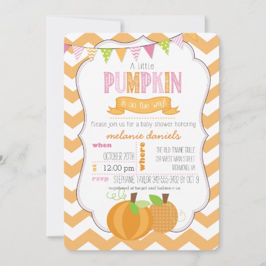 Eine kleine Pumpkin Girl-Babydusche Einladung (Vorderseite)