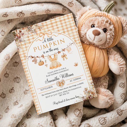 Eine kleine Pumpkin Girl Modern Fall Baby Dusche Einladung