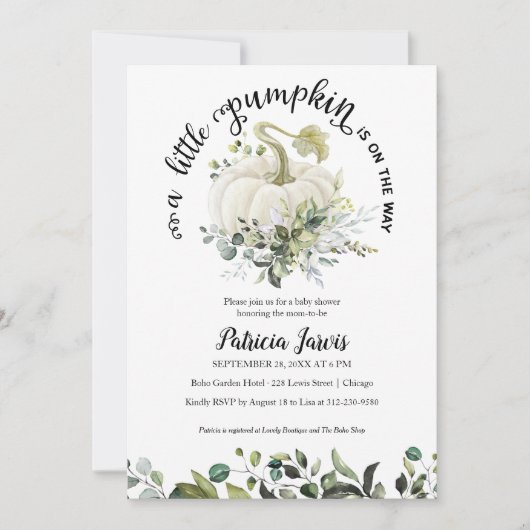 Eine kleine Pumpkin Greenery Baby Dusche Einladung (Vorderseite)