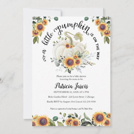 Eine kleine Pumpkin Greenery Baby Dusche Einladung (Vorderseite)