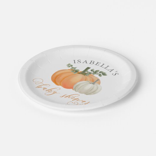 Eine kleine Pumpkin Herbst Herbstdusche Pappteller (Schrägansicht)