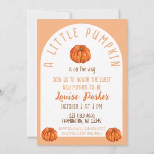 Eine kleine Pumpkin-Kinderdusche Einladung (Vorderseite)