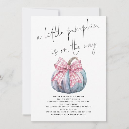 Eine kleine Pumpkin PInk Coquette Bow Baby Dusche Einladung (Vorderseite)