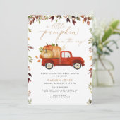 Eine kleine Pumpkin Red Truck Fall Baby Dusche Einladung (Stehend Vorderseite)