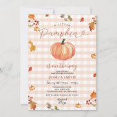 Eine kleine Pumpkin Rustic Gingham Floral Baby Dus Einladung (Vorderseite)