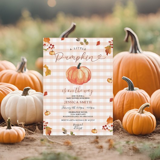Eine kleine Pumpkin Rustic Gingham Floral Baby Dus Einladung