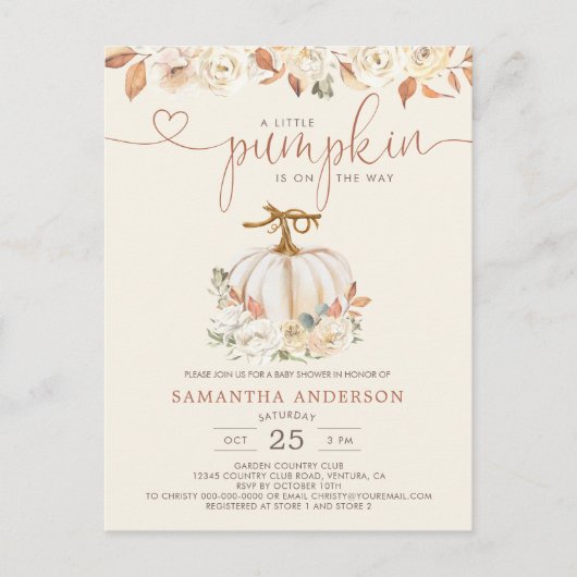 Eine kleine Pumpkin rustikale Herbstdusche Postkarte (Vorderseite)