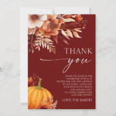 Eine kleine Pumpkin Rusty Burgundy Floral Baby Dus Dankeskarte (Vorderseite)