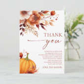 Eine kleine Pumpkin Rusty Burgundy Floral Baby Dus Dankeskarte (Stehend Vorderseite)