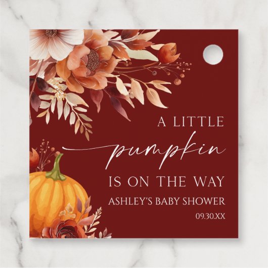 Eine kleine Pumpkin Rusty Burgundy Floral Baby Dus Geschenkanhänger (Rückseite)