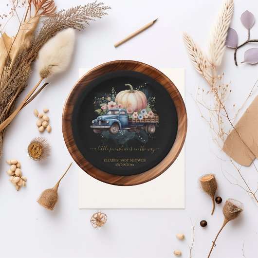 Eine kleine Pumpkin Wasserfarbe Truck Baby Dusche Pappteller