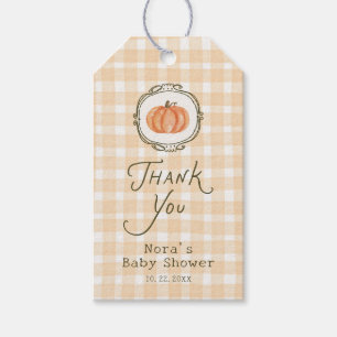 Eine kleine Pumpkin Whimsical Gingham Baby Dusche Geschenkanhänger