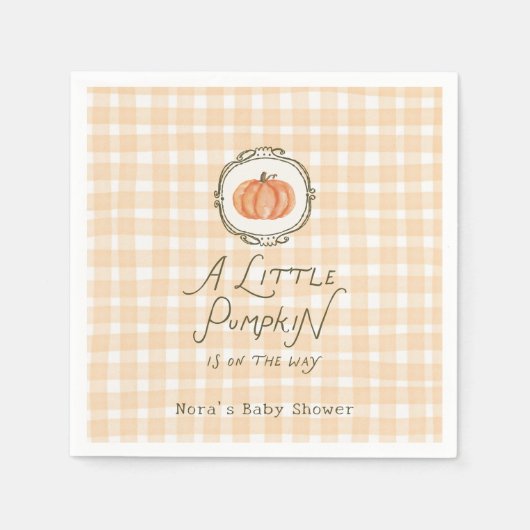 Eine kleine Pumpkin Whimsical Gingham Baby Dusche Serviette (Vorderseite)