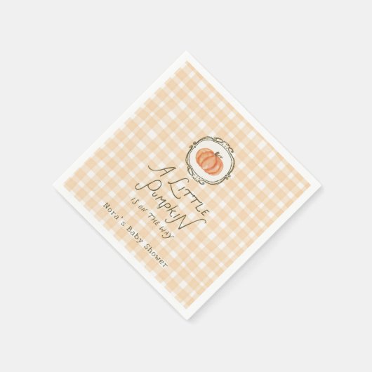 Eine kleine Pumpkin Whimsical Gingham Baby Dusche Serviette (Ecke)