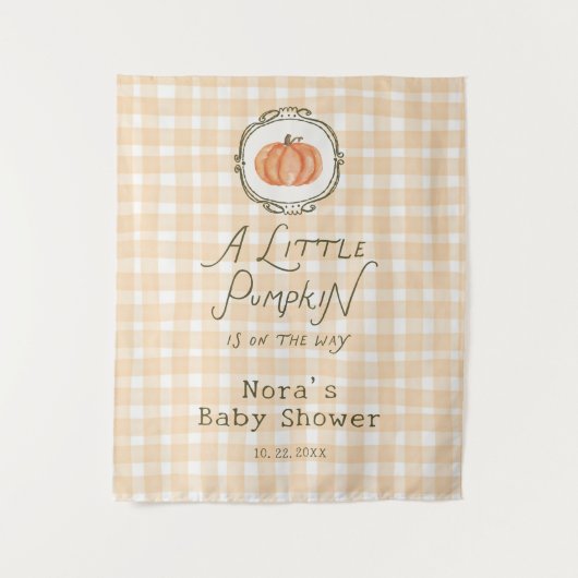 Eine kleine Pumpkin Whimsical Gingham Baby Dusche Wandteppich (Vorderseite)