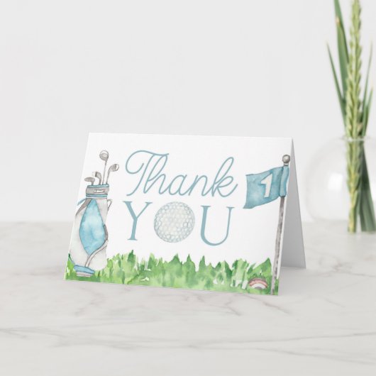 Eine kleine Putter Blue Golf Baby Dusche Dankeskarte (Vorderseite)