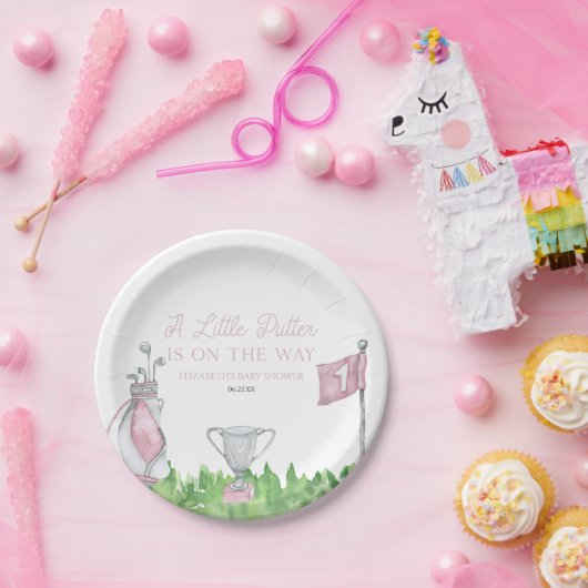 Eine kleine Putter Pink Golf Baby Dusche Pappteller (Party)