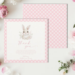 Eine kleine rosa Gingham-Baby-Party mit Häschen Dankeskarte