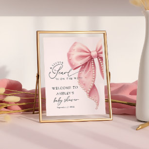 Eine kleine rosa Perlen-Schleife Baby Shower Begrü Poster