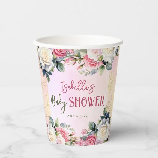 Eine kleine Rose Blumenspül-Babydusche Pappbecher (Vorderseite)