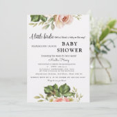 Eine kleine Rose ist unterwegs! Baby Shower Einlad Dankeskarte (Stehend Vorderseite)