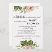 Eine kleine Rose ist unterwegs! Baby Shower Einlad Dankeskarte (Vorne/Hinten)