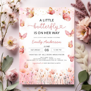 Eine kleine Schmetterling-Blütendusche aus Pink-Gi Einladung