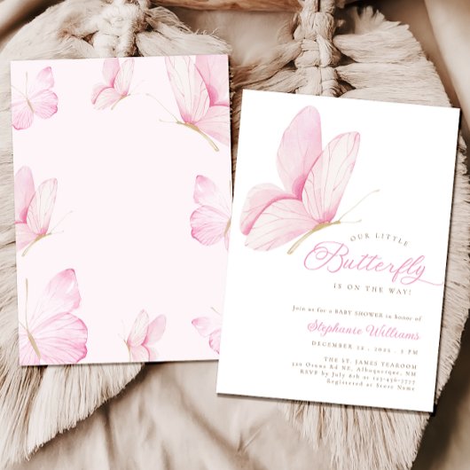Eine kleine Schmetterling-Pink-Babydusche Einladung