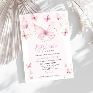Eine kleine Schmetterling-Rosa-Gold-Baby-Dusche Einladung