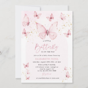 Eine kleine Schmetterling Rosa Gold Babyparty Einladung