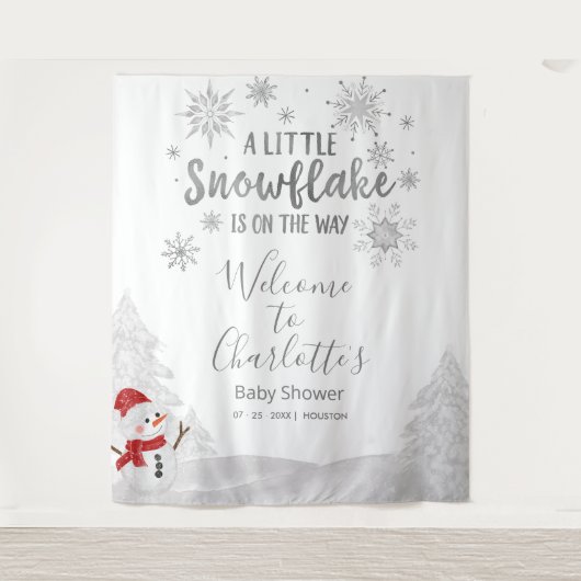 Eine kleine Schneeflocke, graue Babydusche im Hint Wandteppich (Vorderseite)