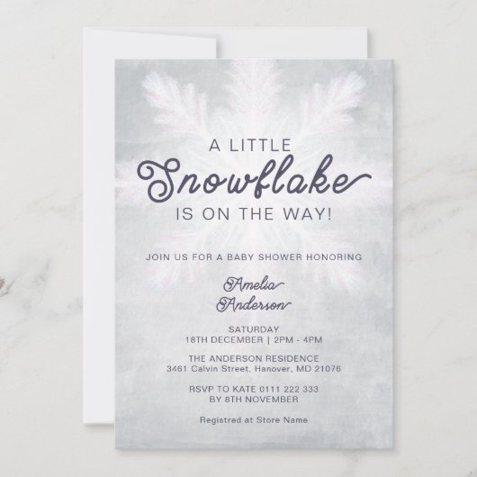 Eine kleine Schneeflocke, graue Navy Baby Dusche Einladung (Vorderseite)