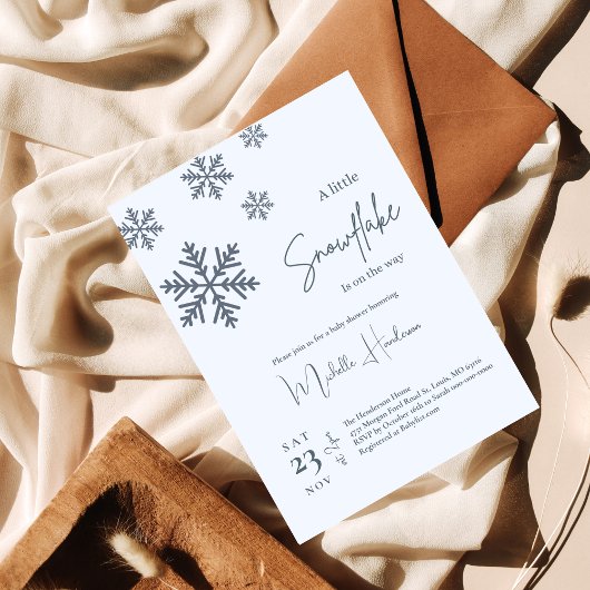 Eine kleine Schneeflocke ist auf dem Weg zur Baby- Einladung