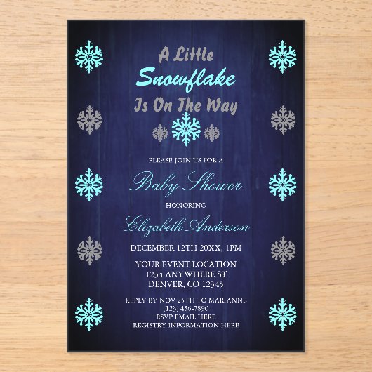 Eine kleine Schneeflocke ist auf dem Weg zur Babyd Acryleinladungen (Vorderseite)