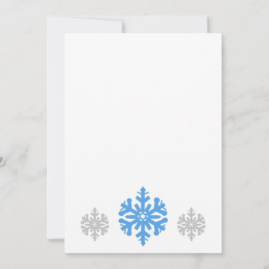 Eine kleine Schneeflocke ist auf dem Weg zur Babyd Einladung (Rückseite)