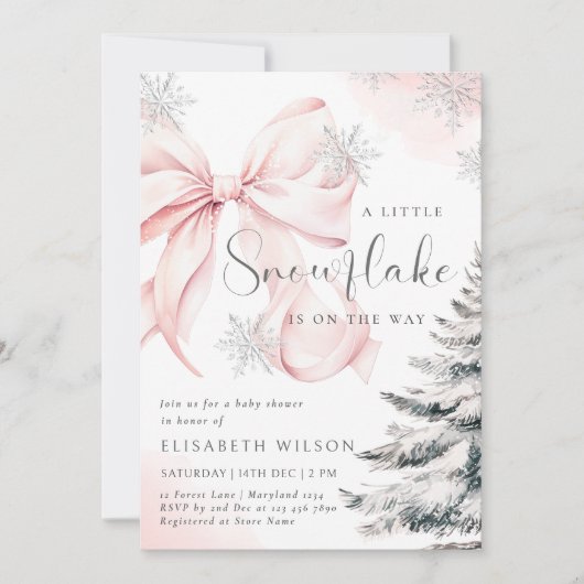 Eine kleine Schneeflocke ist auf der Way Girl Baby Einladung (Vorderseite)