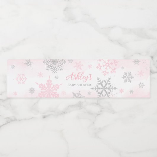 Eine kleine Schneeflocke Pink-Babydusche Wasserflaschenetikett (Einzelnes Label)