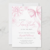 Eine kleine Schneeflocke Pink Bow Baby Dusche Einladung (Vorderseite)