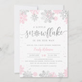 Eine kleine Schneeflocke Rosa Silver Winter Baby D Einladung (Vorderseite)
