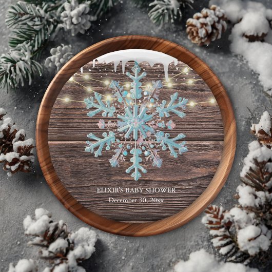 Eine kleine Schneeflocke Rustikale Winter Baby Dus Pappteller