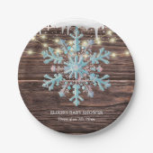 Eine kleine Schneeflocke Rustikale Winter Baby Dus Pappteller (Vorderseite)