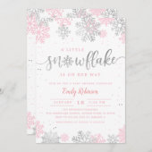 Eine kleine Schneeflocke Silver Pink Winter Baby D Einladung (Vorne/Hinten)