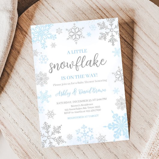 Eine kleine Snowflake Blue Baby Dusche Einladung