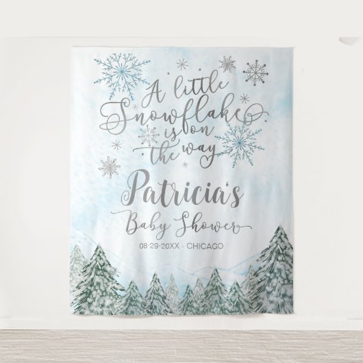 Eine kleine Snowflake Blue Baby Dusche Hintergrund Wandteppich (Vorderseite)