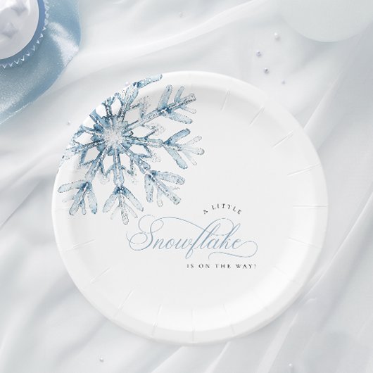 Eine kleine Snowflake Blue Baby Dusche Pappteller