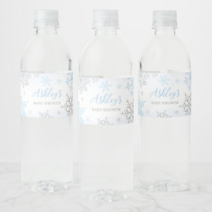 Eine kleine Snowflake Blue Baby Dusche Wasserflaschenetikett