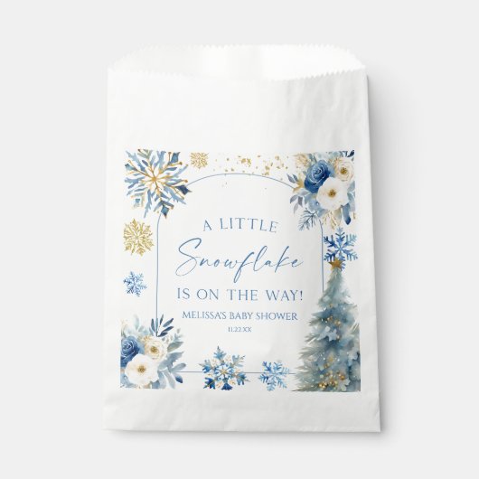Eine kleine Snowflake Blue Winter Baby Dusche Geschenktütchen (Vorderseite)