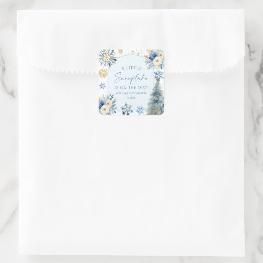 Eine kleine Snowflake Blue Winter Baby Dusche Quadratischer Aufkleber (Tasche)