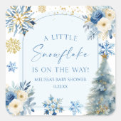 Eine kleine Snowflake Blue Winter Baby Dusche Quadratischer Aufkleber (Vorderseite)